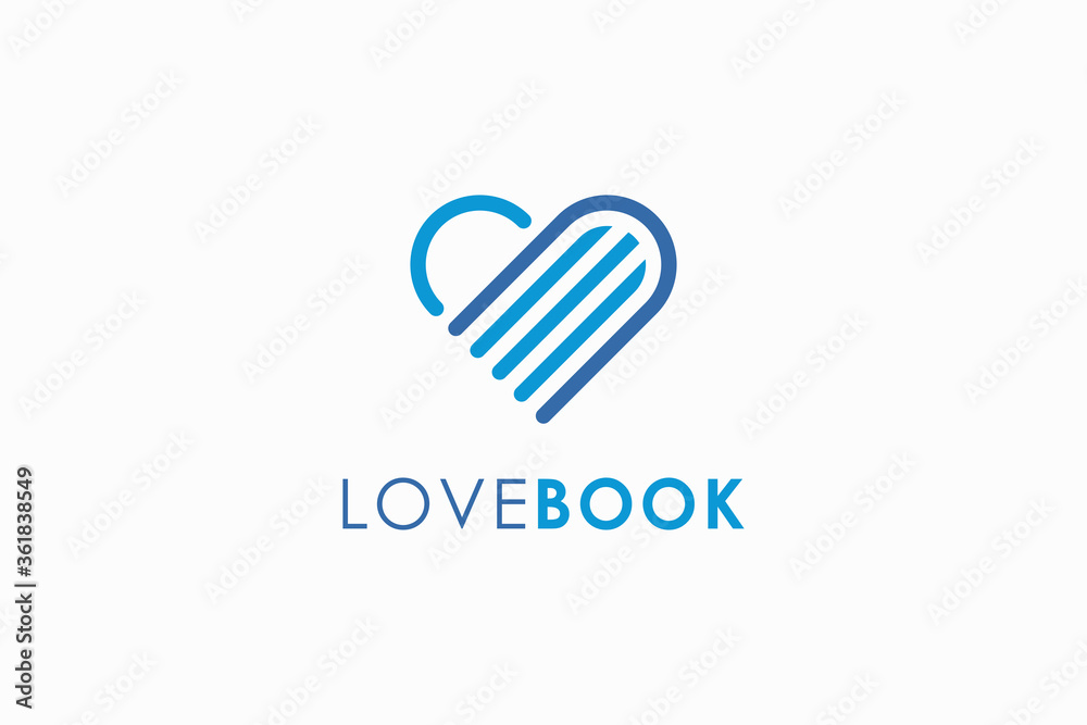 Book Logo Education Symbol. Blue Geometric Linear Rounded Style Heart Icon Initial Letter B isolated on White Background. Flat Vector Logo Design Template Element.