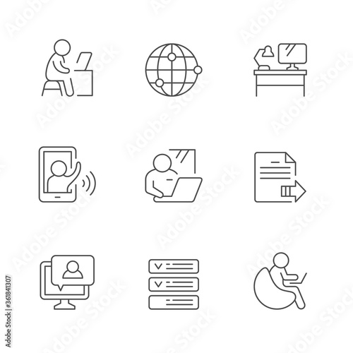 Set line icons of remote work