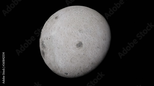 Moon in space. The full moon on black background. 3d rendering.