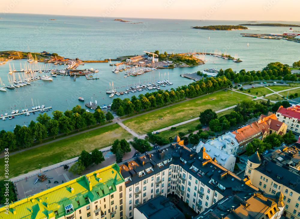 Aerial Panoramic view of Helsinki city, Finland