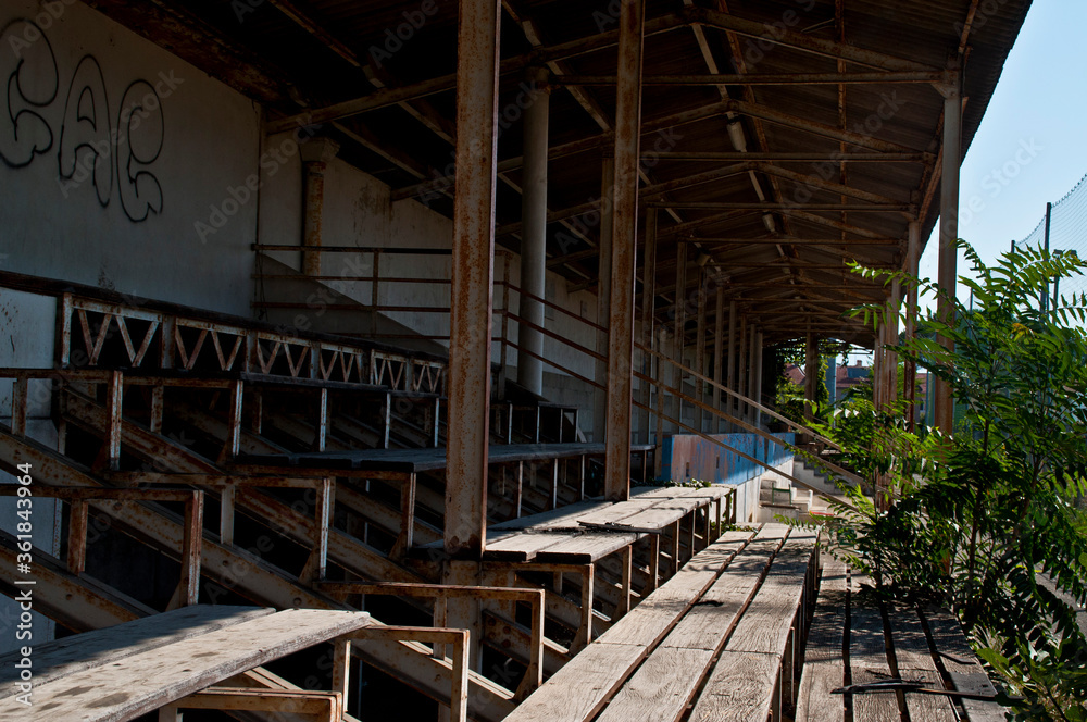 Old stand of a demolished football stadium Old stand of a demolished football stadium