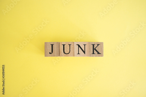 The word junk made of wooden cubes.