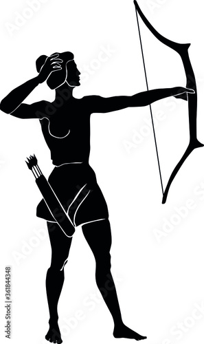 A woman shoots a bow. A huntress with a bow and arrow. Sport. Silhouette vector isolated image.