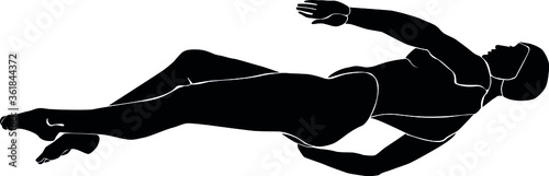 A woman is floating on her back. Sport. Swimmer. Crawl on the back. Vector monochrome silhouette isolated image.