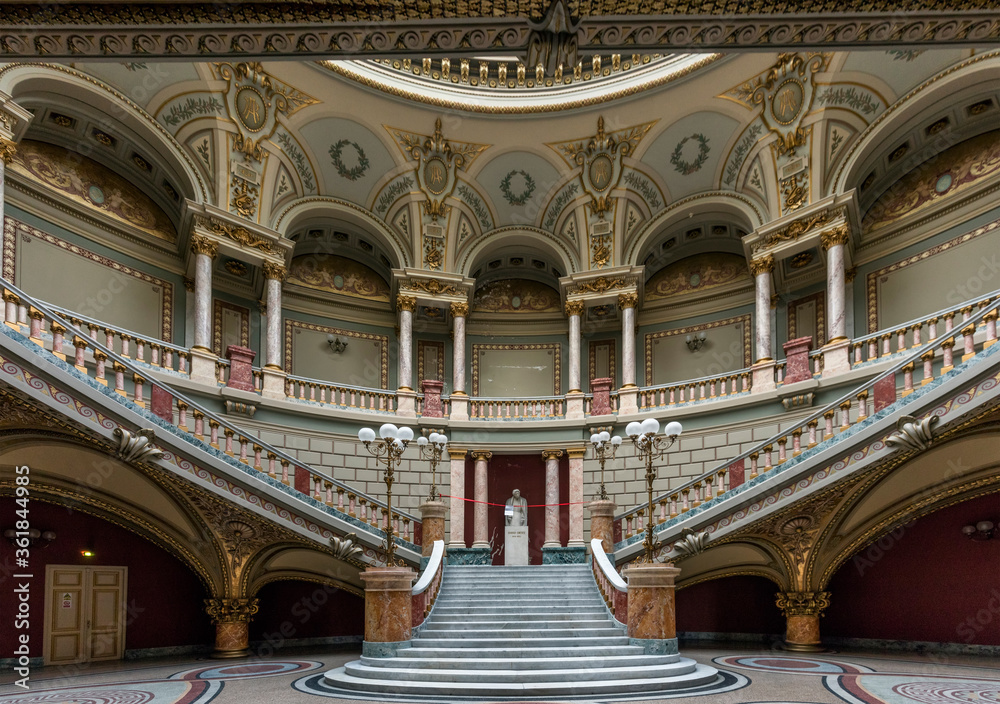 BUCHAREST, ROMANIA - MAY 2, 2017: Interior of Romanian Athenaeum George  Enescu (Ateneul Roman) opened in 1888