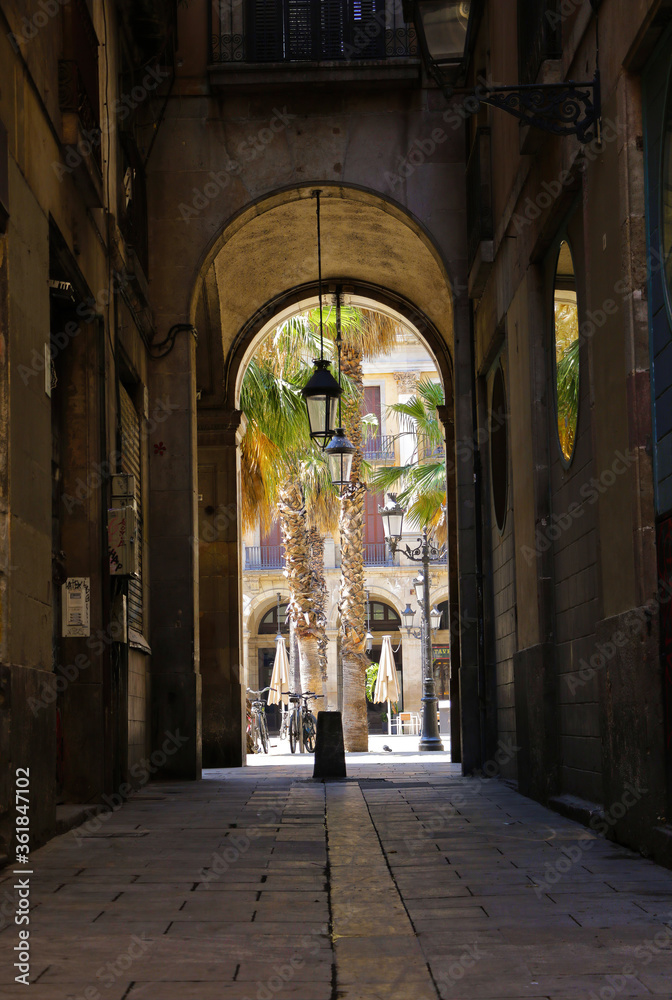  the typical streets of the gothic quarter of Barcelona