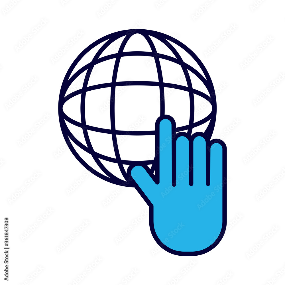 sphere browser with hand browser line and fill style icon sphere browser with hand browser line and fill style icon