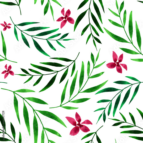 Tropical palms watercolor leaves wallpaper fabric wrap pattern background