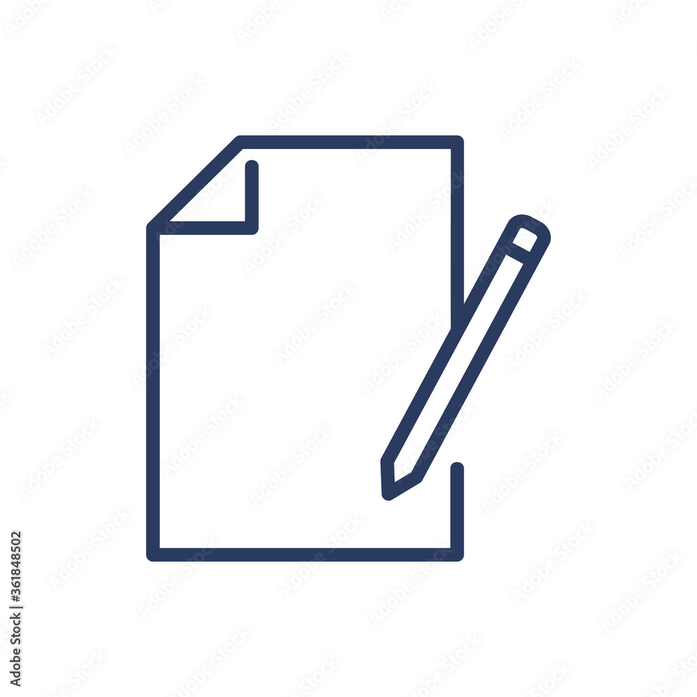 Document thin line icon. Paper with pen, notebook, pencil isolated outline sign. File, contract, communication concept. Vector illustration symbol element for web design and apps