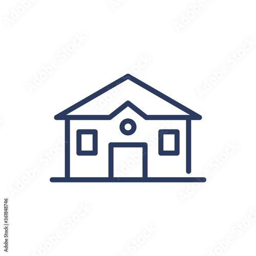 Suburban family house thin line icon. Home, ethnic cottage, building isolated outline sign. Architecture, real estate, mortgage concept. Vector illustration symbol element for web design and apps