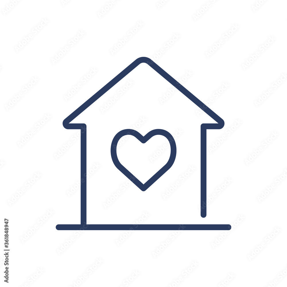 House with heart thin line icon. Sweet home, shelter, property isolated outline sign. Architecture, insurance, safety concept. Vector illustration symbol element for web design and apps