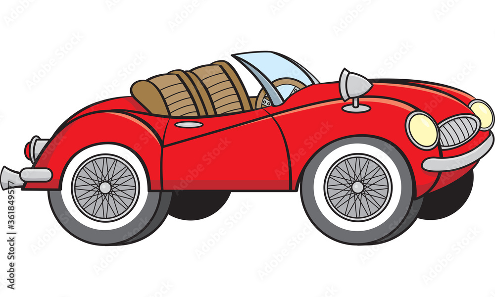 Cartoon illustration of a convertible sports car.