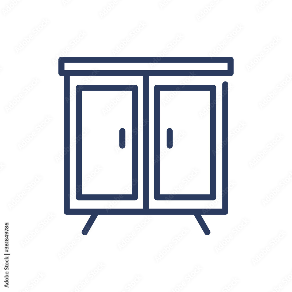 Wardrobe thin line icon. Closet, clothing, cabinet isolated outline sign. Home interior, furniture, storage concept. Vector illustration symbol element for web design and apps Wardrobe thin line icon. Closet, clothing, cabinet isolated outline sign. Home interior, furniture, storage concept. Vector illustration symbol element for web design and apps