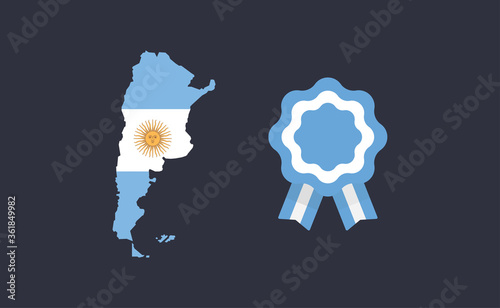 Argentinian map and ribbon with flag colors. National symbols of Argentina. Editable vector icons.