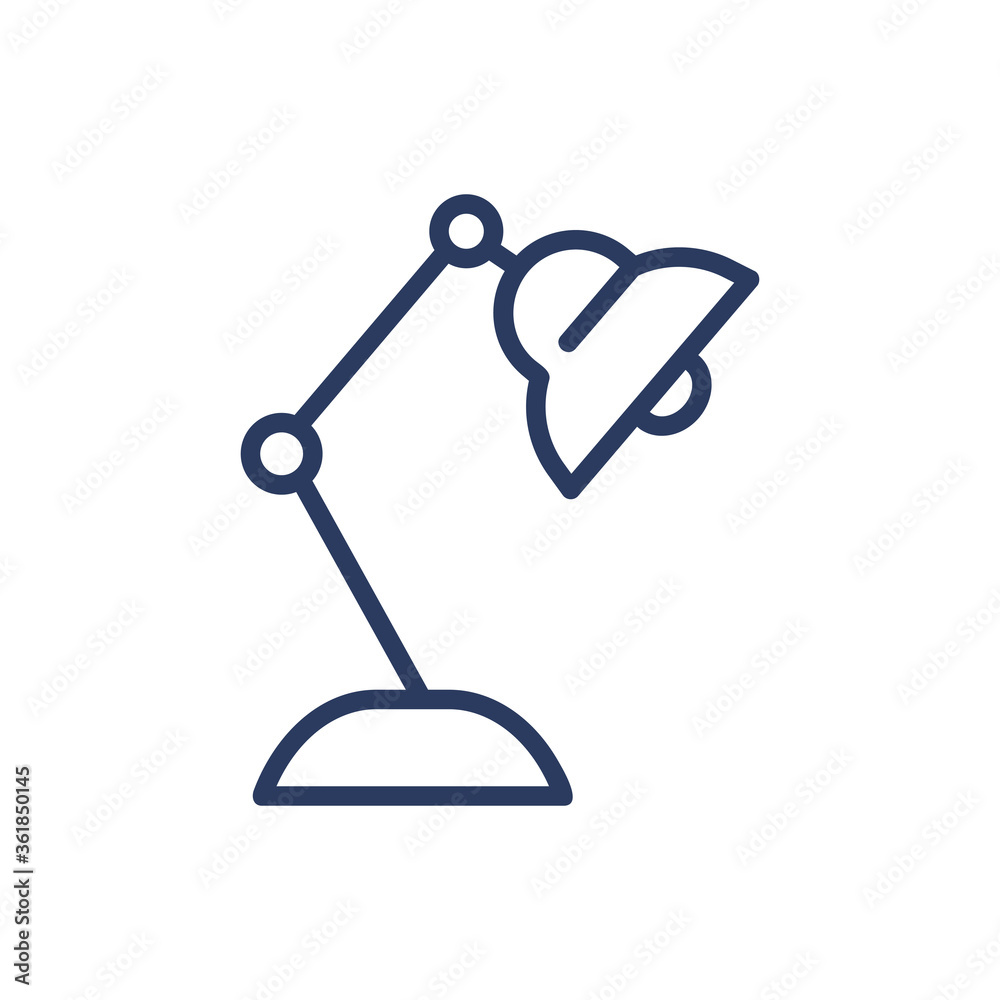 Desk lamp thin line icon. Equipment, illumination, adjustable isolated outline sign. Home interior, furniture, light concept. Vector illustration symbol element for web design and apps Desk lamp thin line icon. Equipment, illumination, adjustable isolated outline sign. Home interior, furniture, light concept. Vector illustration symbol element for web design and apps