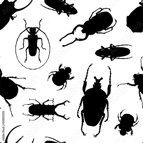 black silhouettes beetles seamless pattern
