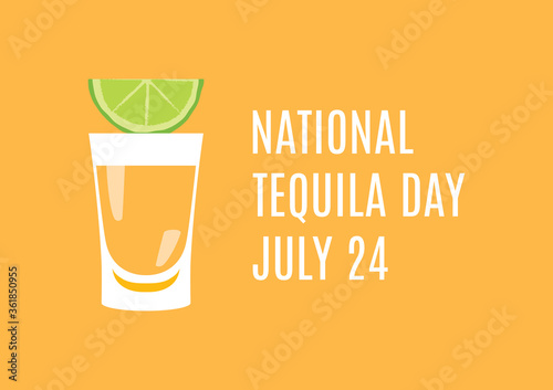 National Tequila Day vector. Tequila shot with lime vector. Golden tequila shot icon. Mexican alcoholic drink icon. Tequila Day Poster, July 24