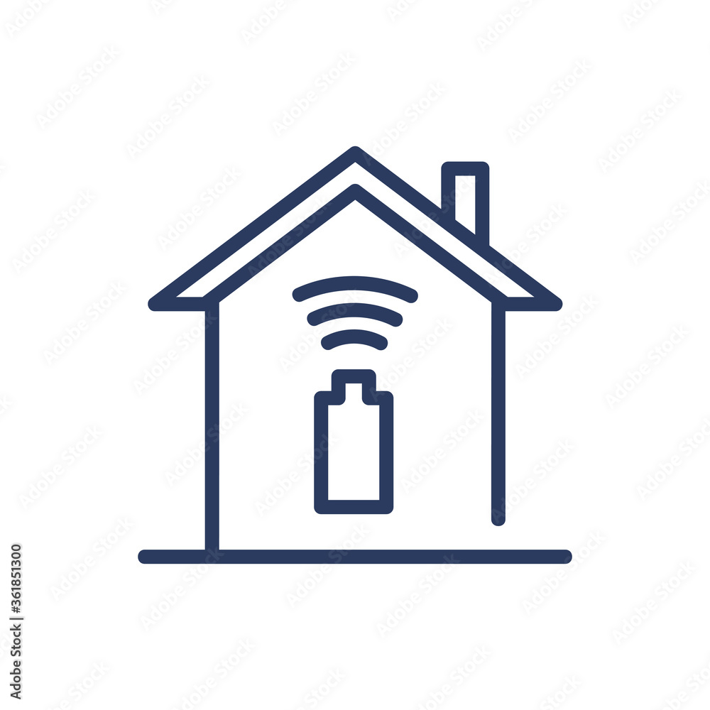 Energy house thin line icon. Home building with battery, electric power generator isolated outline sign. Architecture, real estate, smart house concept. Vector illustration symbol element Energy house thin line icon. Home building with battery, electric power generator isolated outline sign. Architecture, real estate, smart house concept. Vector illustration symbol element
