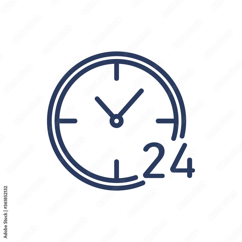 Around the clock thin line icon. Hour, day and night, always open, time isolated outline sign. Service, support, business concept. Vector illustration symbol element for web design and apps Around the clock thin line icon. Hour, day and night, always open, time isolated outline sign. Service, support, business concept. Vector illustration symbol element for web design and apps