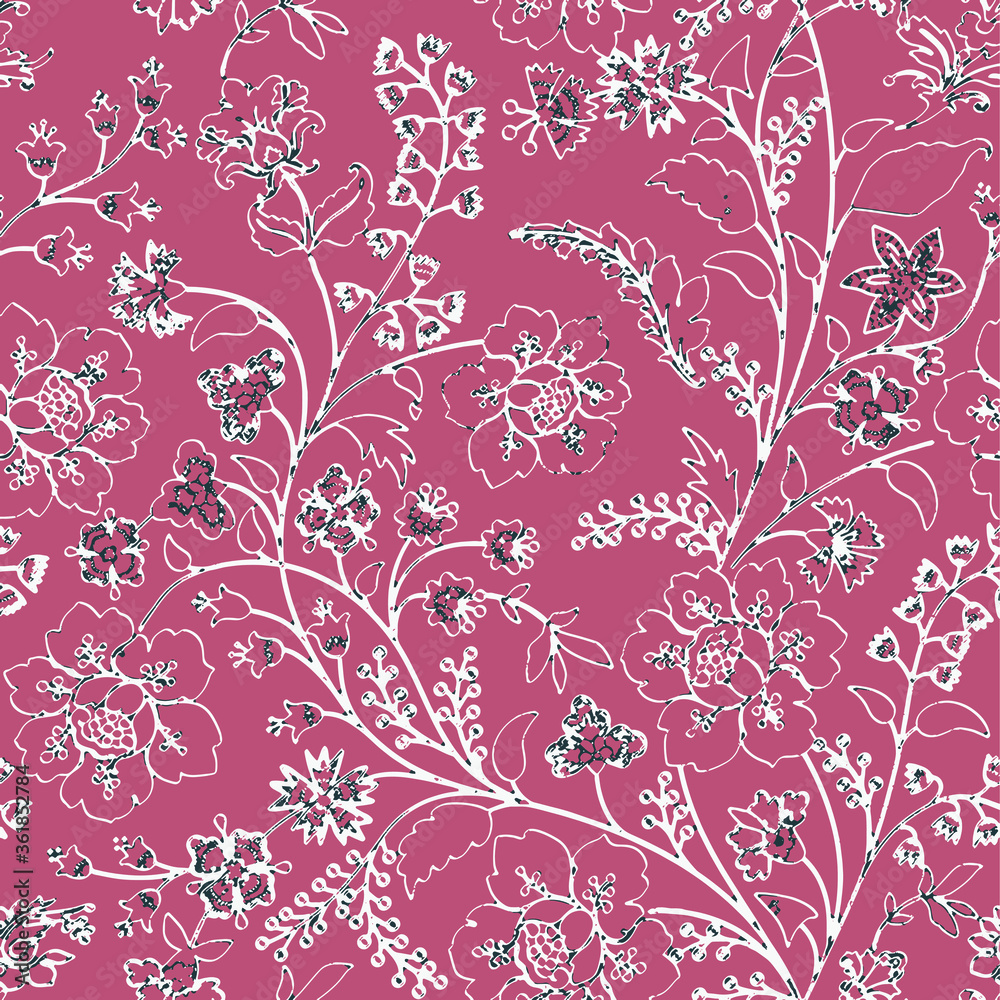 botainical colorful retro vector floral seamless pattern