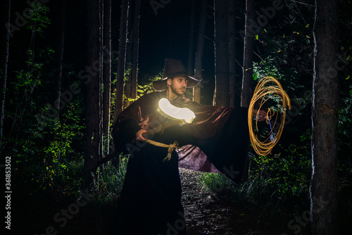 Guy in wizard costume for Halloween photo