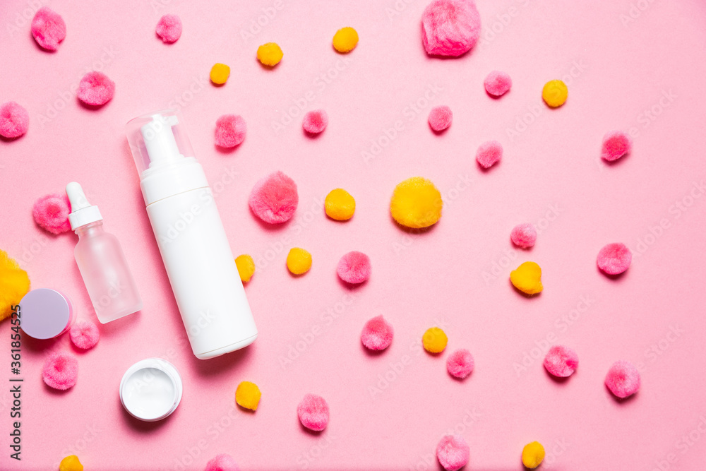 Cosmetics set on a bright background Cosmetics set on a bright background