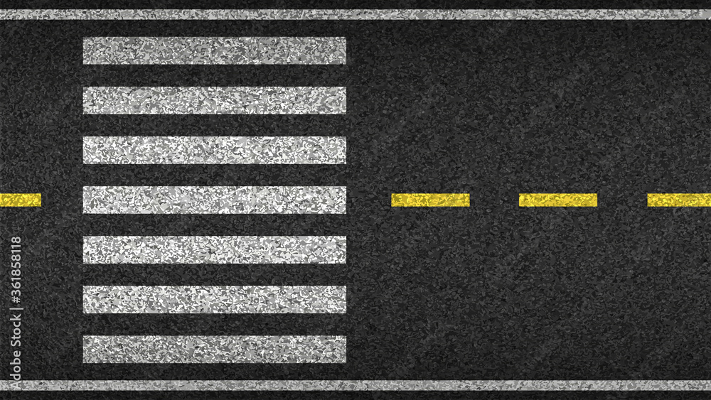Crosswalk top view on asphalt vector illustration. Safety driving and movement 