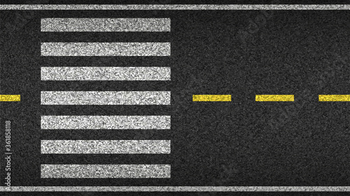 Crosswalk top view on asphalt vector illustration. Safety driving and movement 