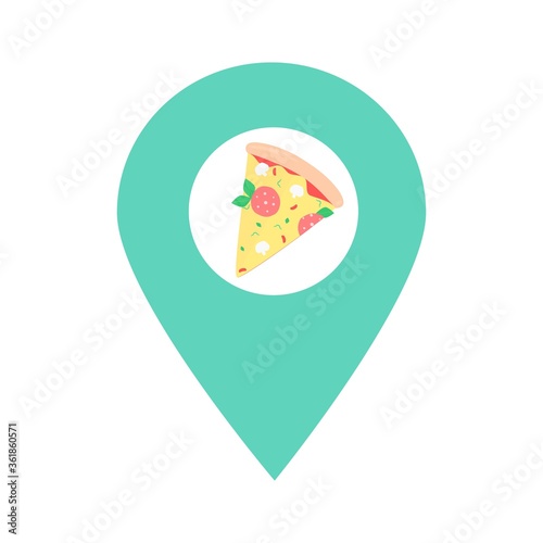 Slice of pizza location map pin pointer icon. Element of map point for mobile concept and web apps. Icon for website design and app development. Premium pizza shop, food store icon sign.