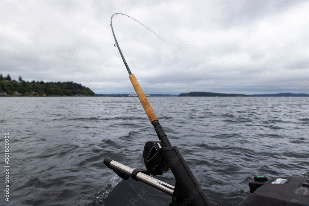 Bent fishing pole on a downrigger setup in the puget sound attempting