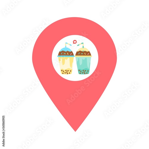 Bubble milk tea location map pin pointer icon. Element of map point for mobile concept and web apps. Icon for website design and app development. Premium drink shop, store, ads icon sign.