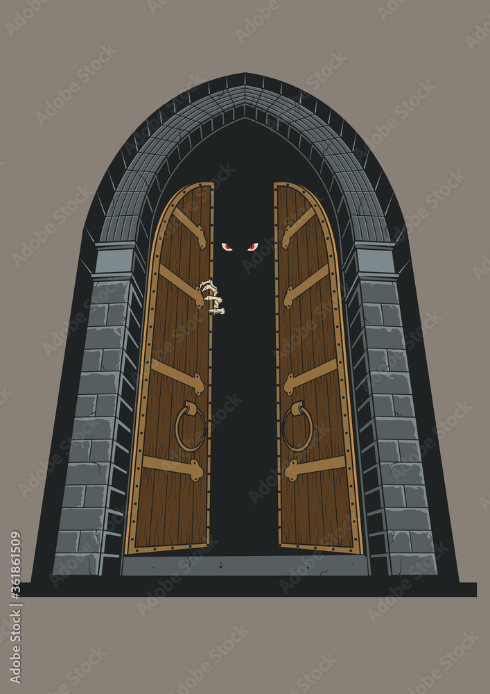 Medieval Castle Gates, Open Door, Monster inside Stock Vector | Adobe Stock