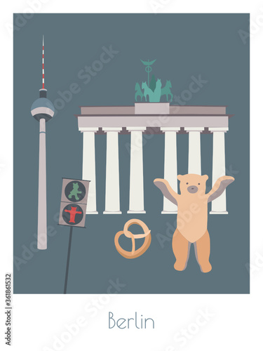 Photography Vector postcard with typical Berlin symbols