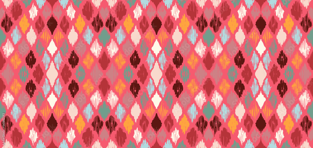 Ikat geometric folklore ornament with diamonds. Tribal ethnic vector texture. Seamless striped pattern in Aztec style. Folk embroidery. Indian, Scandinavian, Gypsy, Mexican, African rug. Ikat geometric folklore ornament with diamonds. Tribal ethnic vector texture. Seamless striped pattern in Aztec style. Folk embroidery. Indian, Scandinavian, Gypsy, Mexican, African rug.