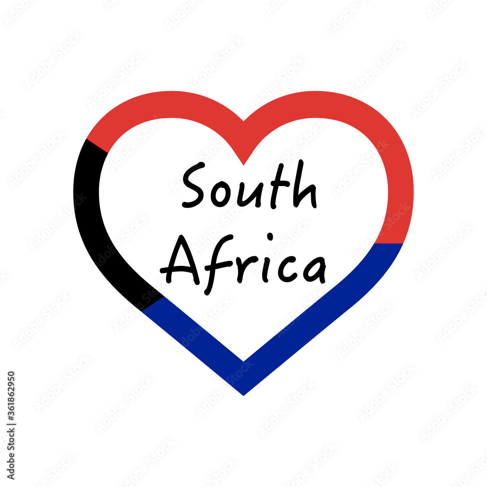 South Africa flag in heart. I love my country. sign. Stock vector illustration isolated on white background.