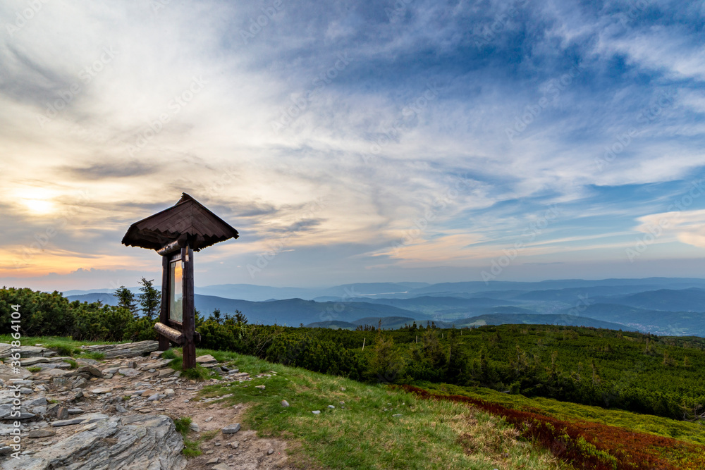 Panorama landscape from Pilsko mountain at sunset