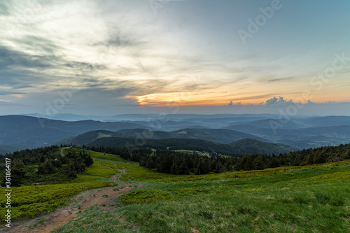 Panorama landscape from Pilsko mountain at sunset