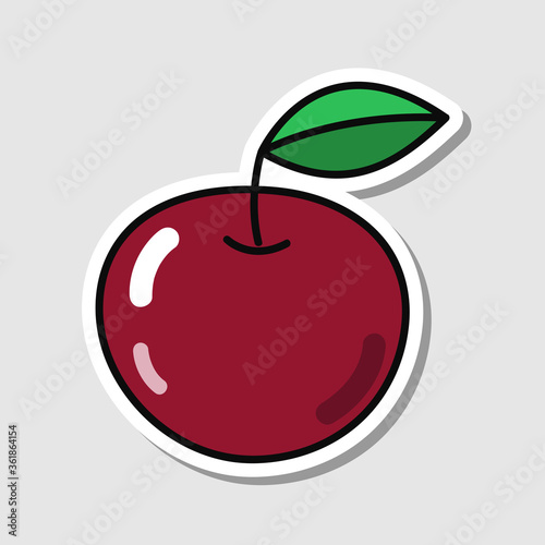 Vector apple sticker in cartoon style. Isolated fruit with shadow. photo