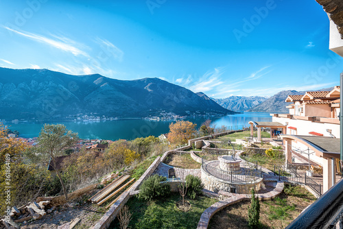 Beautiful autumn view of the Bay of Kotor and mountains