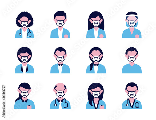 group of people and doctors wearing medical masks
