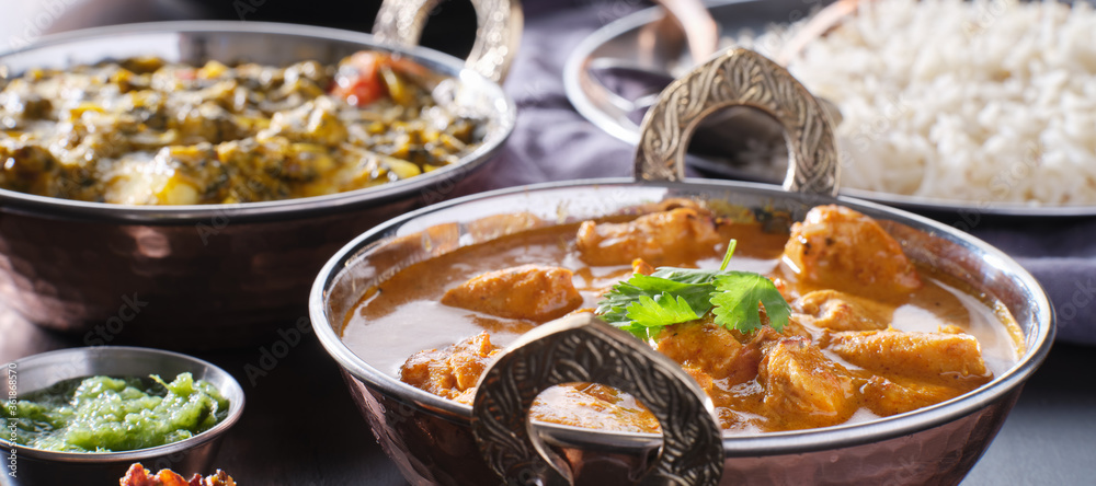 indian chicken tikka masala curry in balti dish
