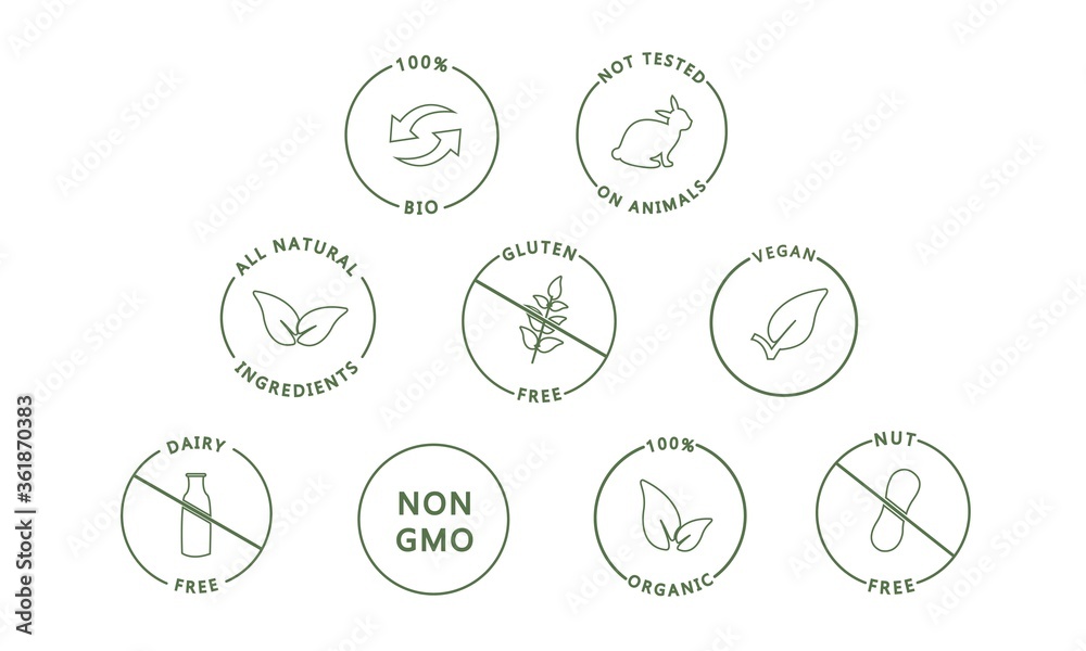 Healthy Organic Food Vector Line Icons