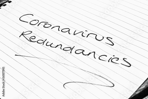    Coronavirus Redundancies    written on lined paper