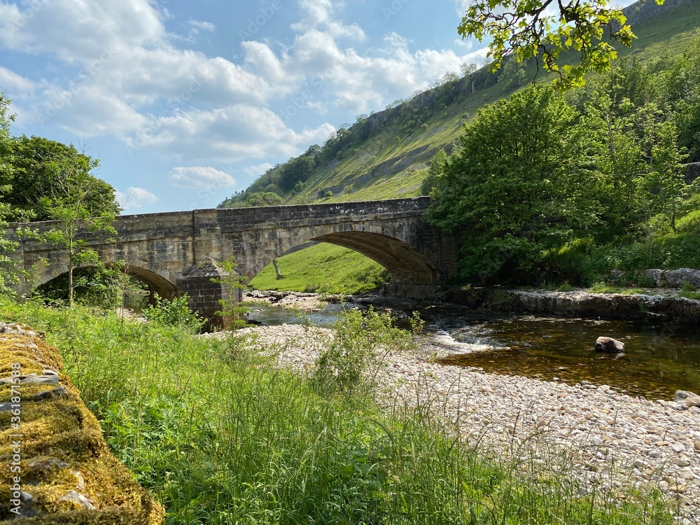A view of the bridge, above the river Wharfe in, Kettlewell, Skipton, UK