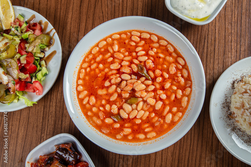 Turkish Dry Beans Meal on wooden background.
