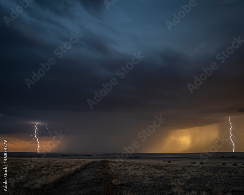 A lighting storm on the Great Plains as the sunsets