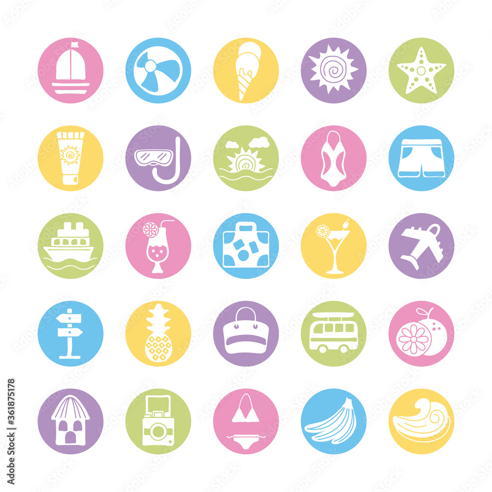 bundle of summer vacations set icons bundle of summer vacations set icons