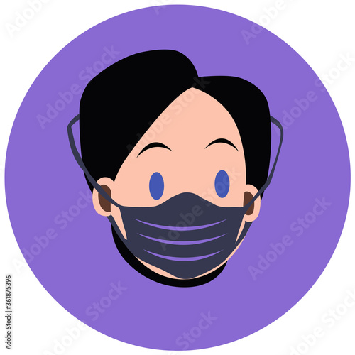 panneau concernant le port du masque représentant une personne portant  son masque dans un rond mauve sur un fond blanc