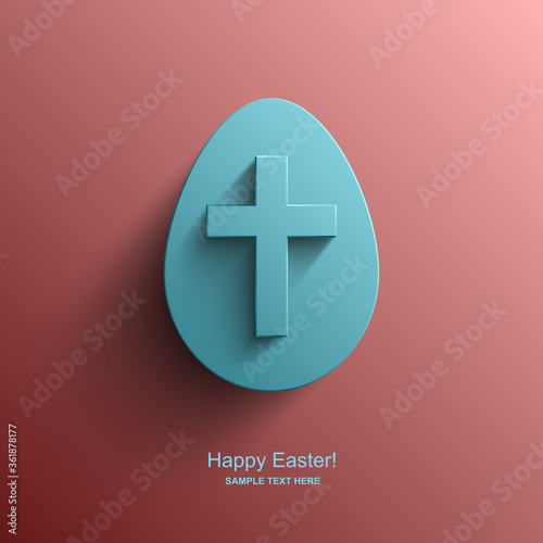 Easter card in the shape of an egg with the image of a Christian cross, Easter background