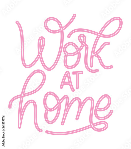 work at home text design of Happiness positivity and covid 19 virus theme Vector illustration